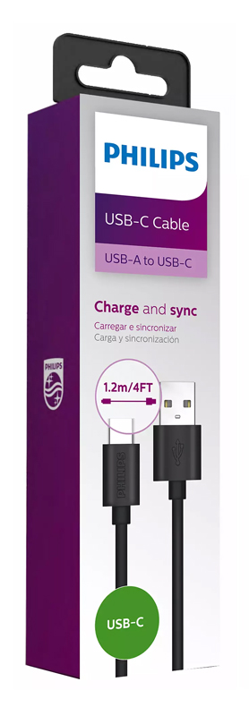 PHILIPS καλώδιο USB σε USB Type-C DLC3104A-00, 1.2m, μαύρο - Image 2