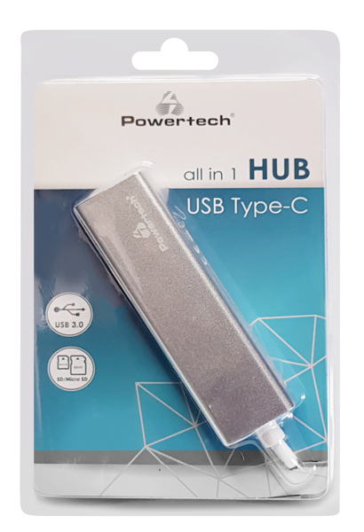 Hub USB Type-C POWERTECH PT-926, 3x USB 3.0, SD/Micro SD, ασημί - Image 2