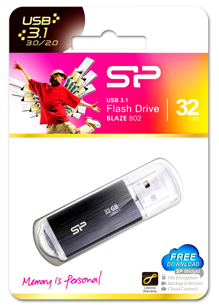 SILICON POWER USB Flash Drive Blaze B02, 32GB, USB 3.2 Gen 1, Black - Image 2